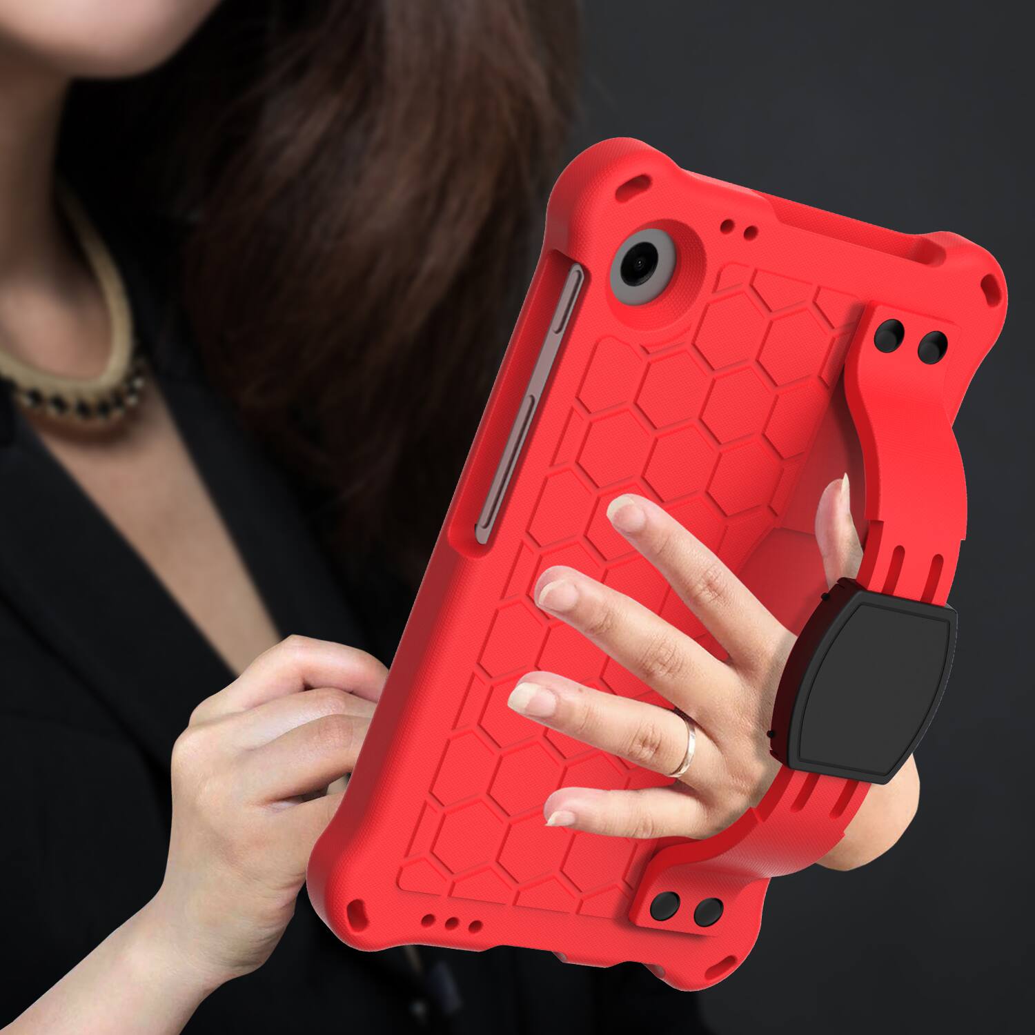 Alt View 2. Dteck - For Samsung Galaxy Tab A11 2025 / A9 2023 Rugged Kid Case Shockproof Safe EVA Hand Grip Cover With Crossbody Strap - Red.