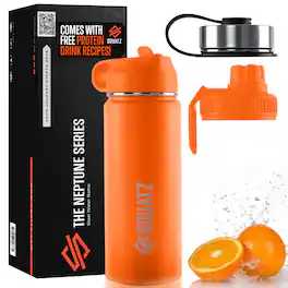 Pyle - SQUATZ 18 Oz Neptune Series Steel Water Bottle, Stainless Double Wall Vacuum Insulated Flask with Handle Strap, Durable - Orange