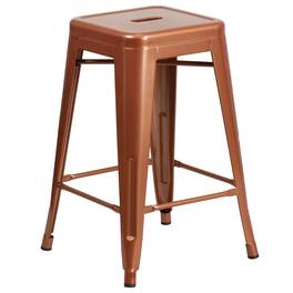 Emma + Oliver - Commercial Grade 24"H Backless Metal Indoor-Outdoor Counter Stool w/ Square Seat - Copper