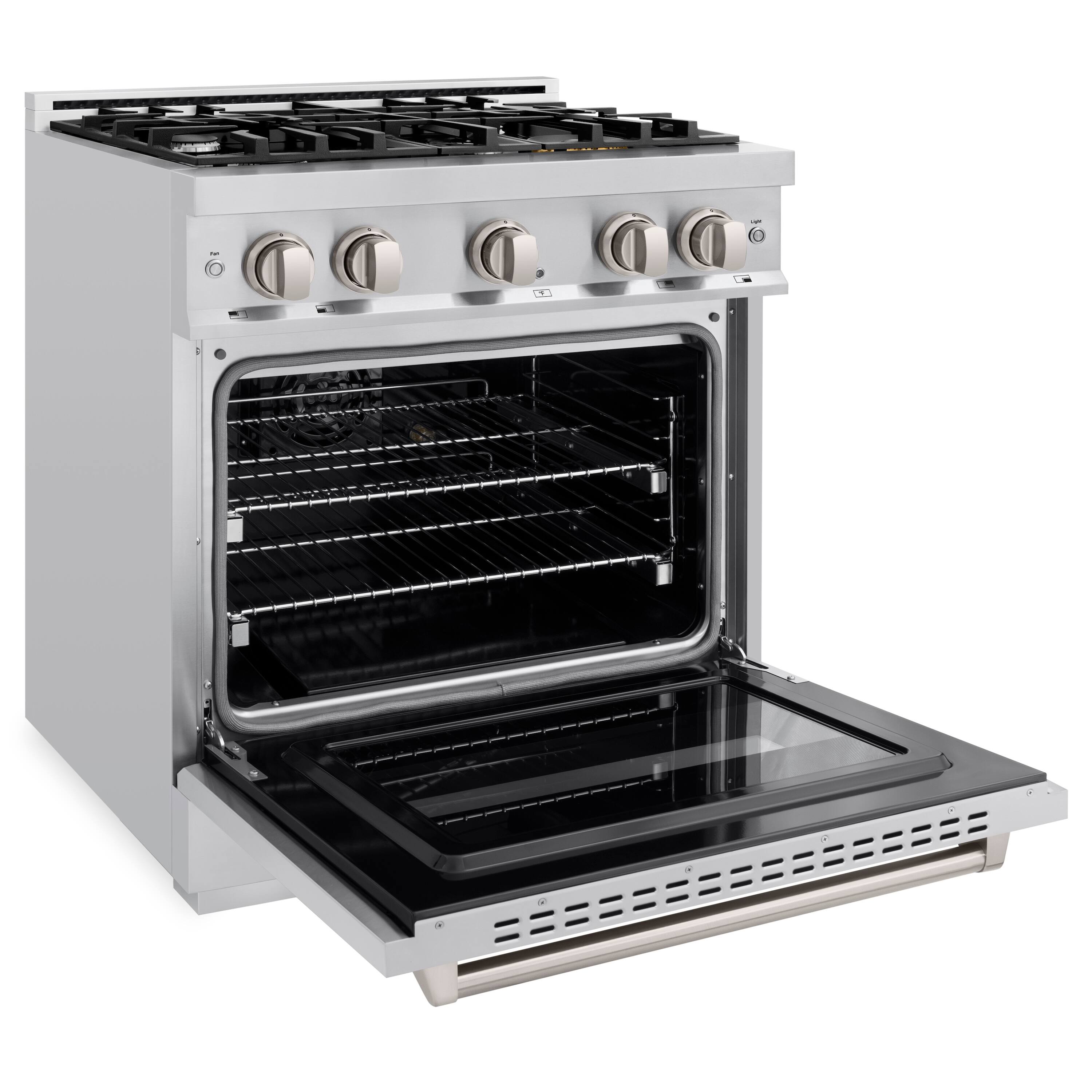 Left. ZLINE - 30” Classic Dual Fuel Range with 4 Burner Cooktop and Convection Oven (CDR30) - Stainless Steel.