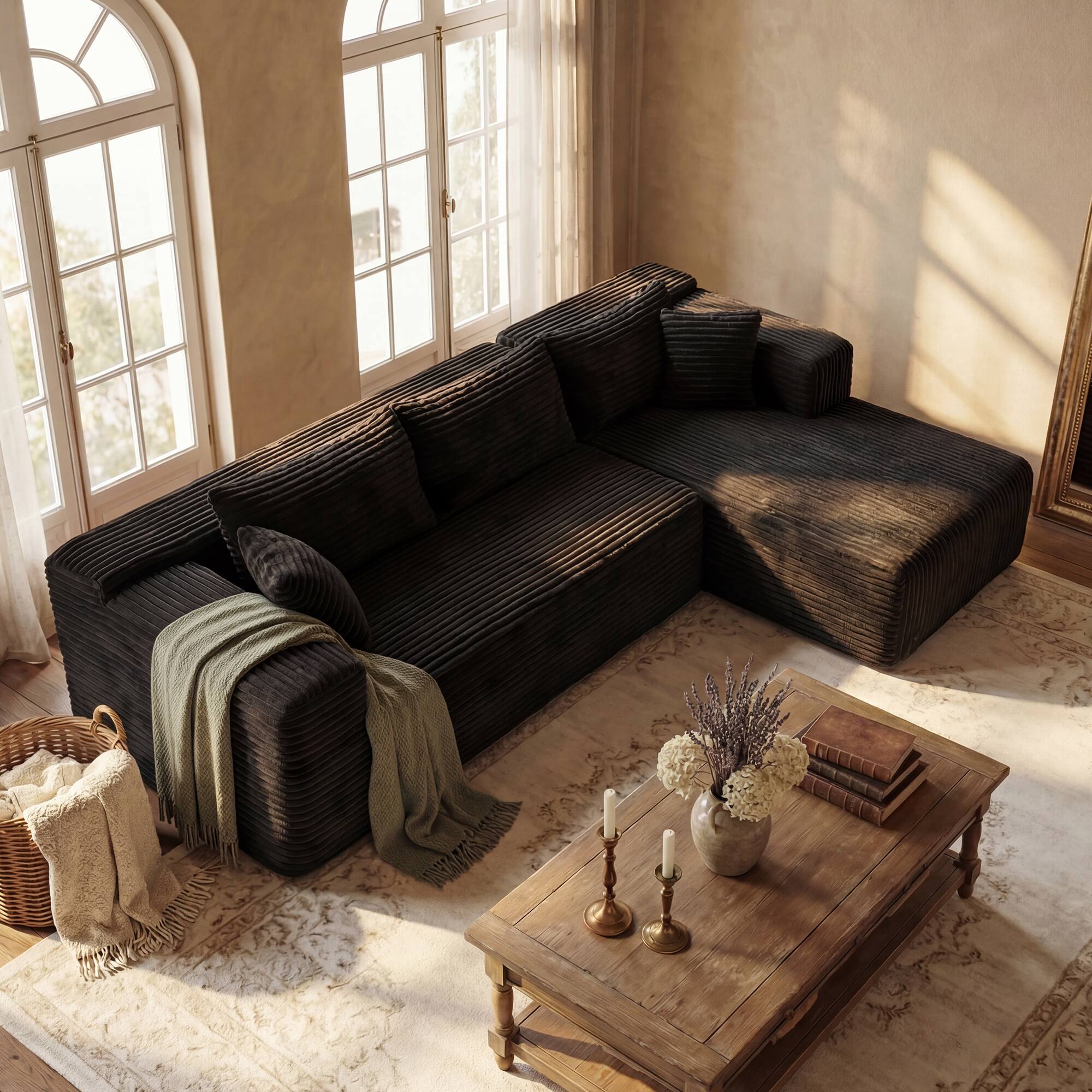 Alt View 8. FUFU & GAGA - Modular Corduroy L-Shaped Sectional Sofa with Chaise, High-Density Rebound Sponge Cushions Tool-Free Assembly - Black.
