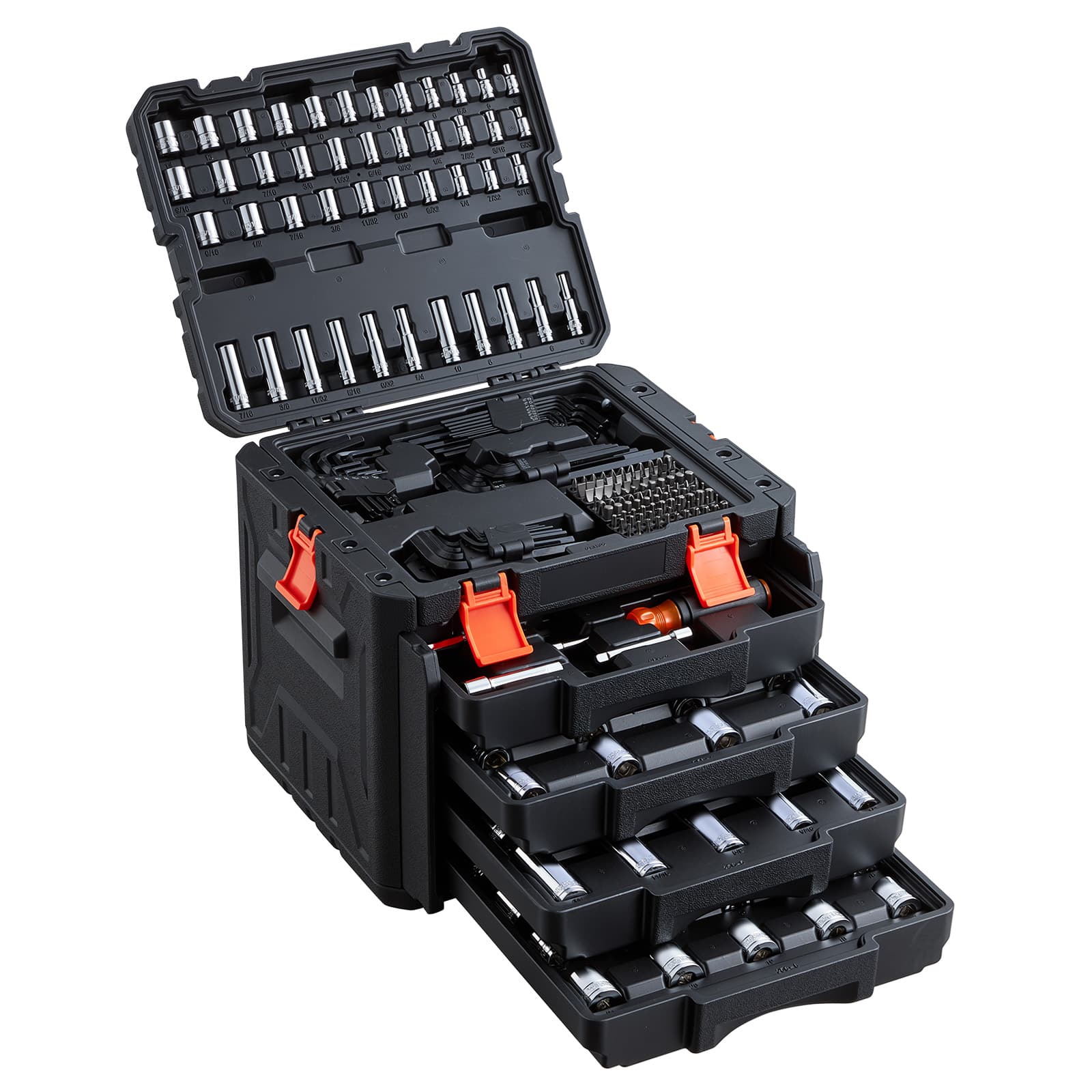 VEVOR - Mechanics Tool Set, 256-Piece Mechanic Tool Kit, 1/4 in, 3/8 in, and 1/2 in Drive, SAE and Metric Socket Set, Wrenches - Black