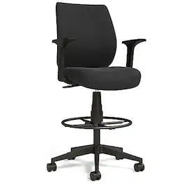Staples - Essentials Fabric Drafting Chair with Backrest and Footrest, (UN59388) - Black