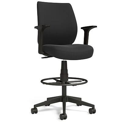 Front. Staples - Staples Essentials Fabric Drafting Chair with Backrest and Footrest, Black (UN59388) - Black.