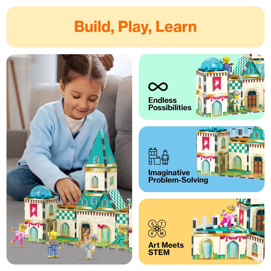 PicassoTiles 70 PC Medieval Castle Themed, Magnetic Tiles, Magnetic ...