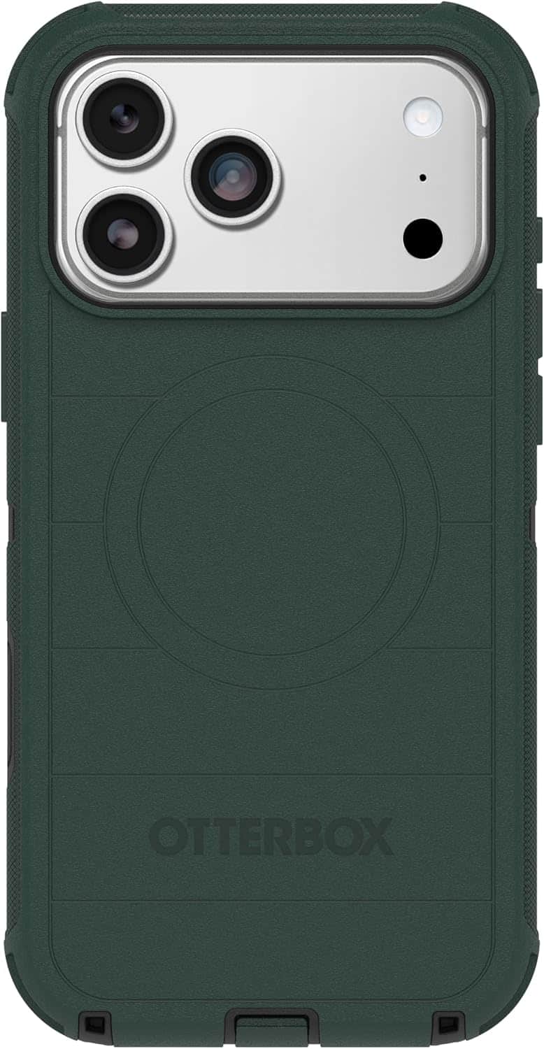 Back. OtterBox - OtterBox iPhone 18 Pro Max & iPhone 17 Pro Max (Only) - Defender Series Case - Holster Clip Included - Snaps on MagSafe - Roasted Cashew Mist (Green & Black).