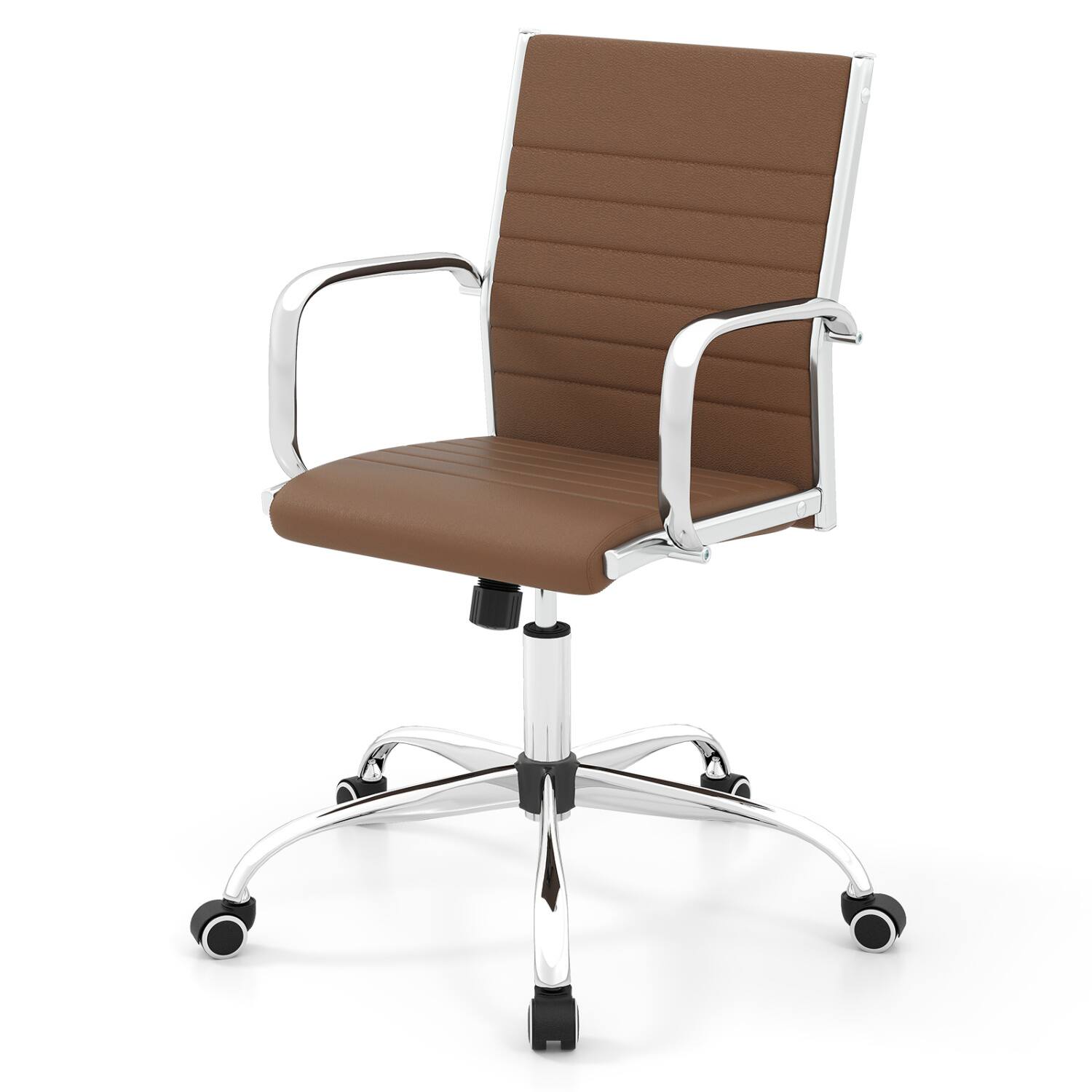 Front. WELLFOR - Office Chair Height Adjustable Conference Room Chair with Rocking Backrest Armrests - Brown.