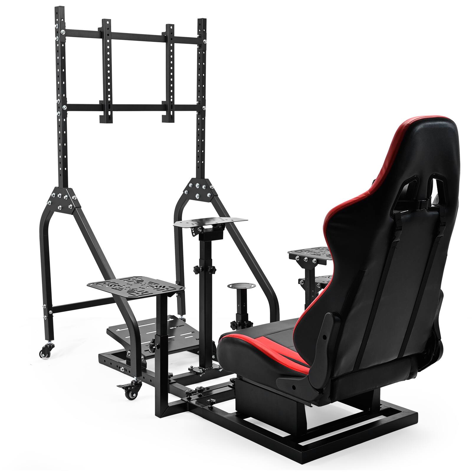 Front. Dardoo - Dardoo Flight & Racing Sim Cockpit with Red Seat & Monitor Stand, for Logitech, for Thrustmaster, for Fanatec - Red & Black.
