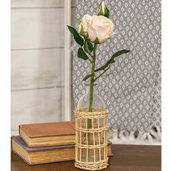 Angle. BreeBe - White Willow Wrapped Glass Bottle - 8.5" - Natural.