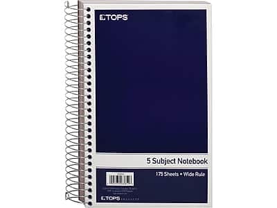 Oxford - 5-Subject Subject Notebooks, 6" x 9.5", Wide Ruled, 175 Sheets - Blue