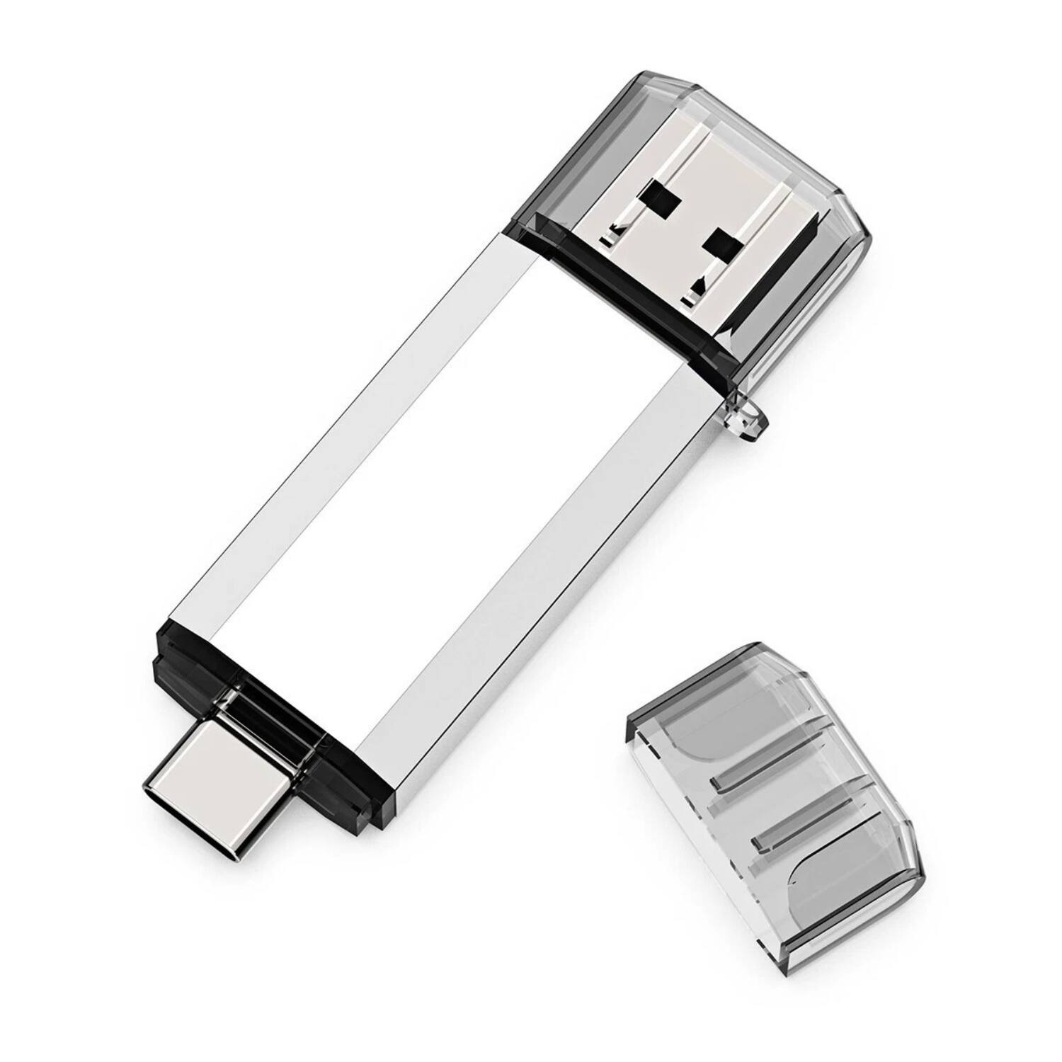 Angle. Stock Preferred - 128GB Dual USB 3.0 Flash Drive – USB-A & Type-C OTG - Silver.