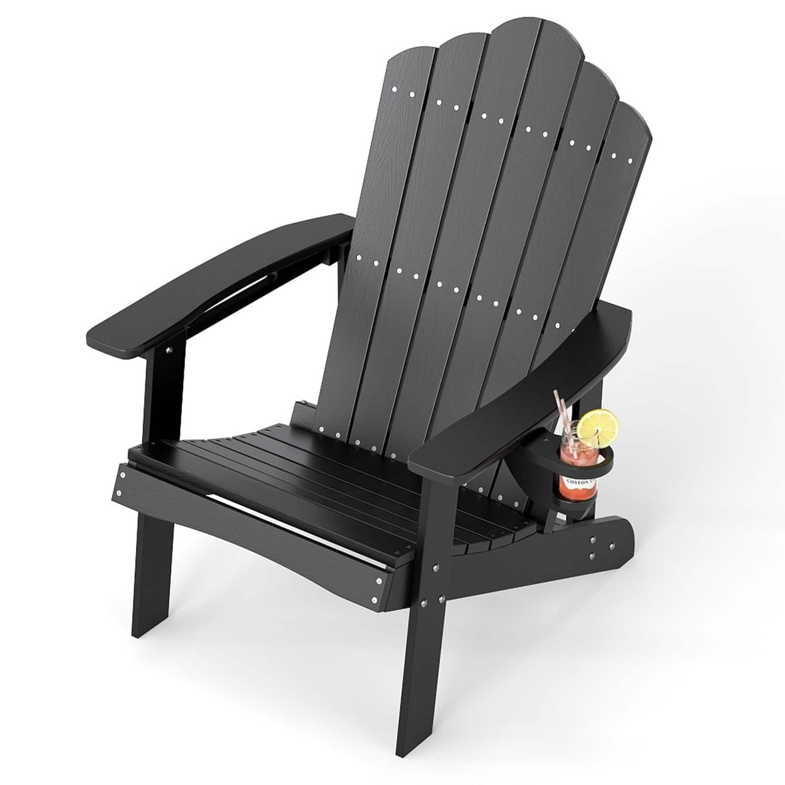 Costway - Patio Adirondack Chair Weather Resistant Garden Deck W/Cup Holder - Black