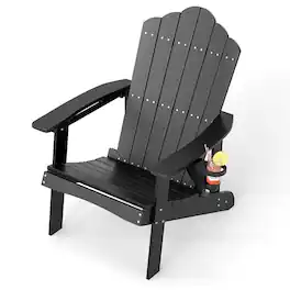 Costway - Patio Adirondack Chair Weather Resistant Garden Deck W/Cup Holder - Black