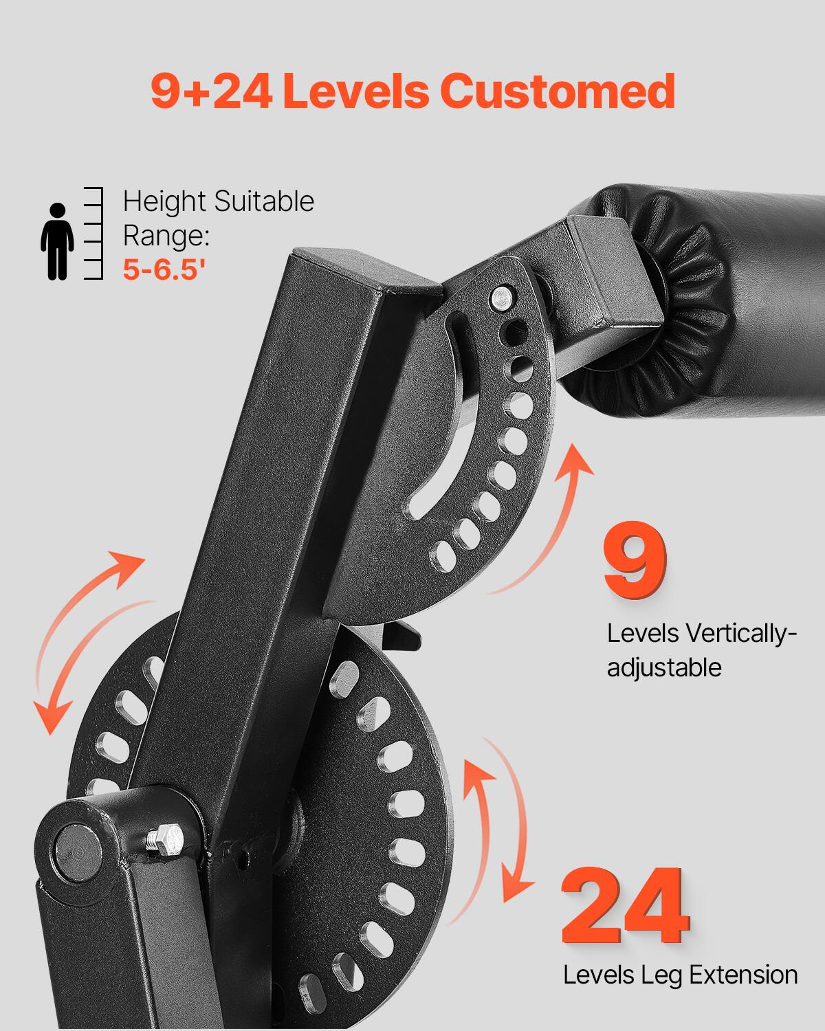 9+24 Levels Customed

Height Suitable Range: 5-6.5'

9 Levels Vertically-adjustable

24 Levels Leg Extension