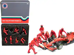 Formula One F1 Pit Crew 7 Figurine Set Team Red for 1/43 Scale Models by American Diorama