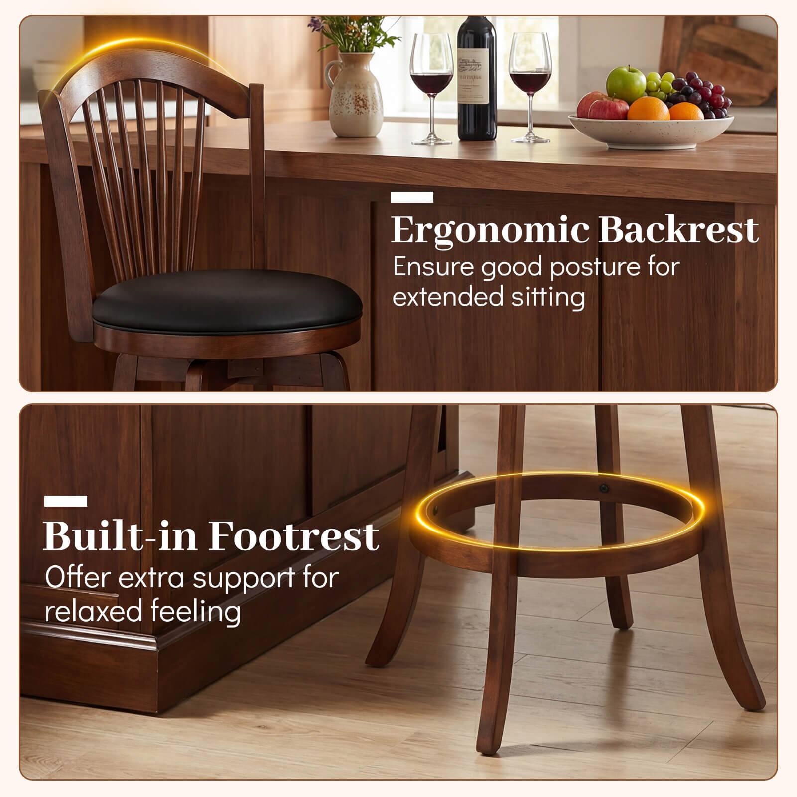 Ergonomic Backrest  
Ensure good posture for extended sitting  

Built-in Footrest  
Offer extra support for relaxed feeling