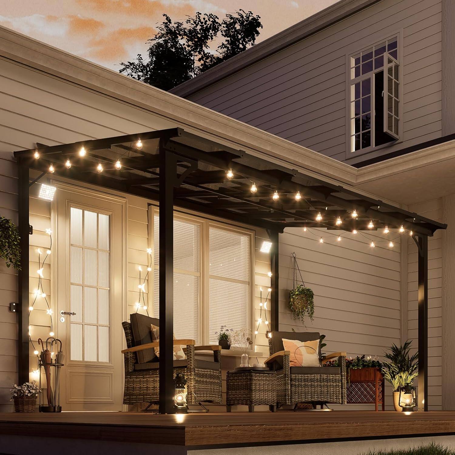 Angle. Yardgrace - 10'x 12' Outdoor Wall Mounted Lean-to Gazebo, Heavy Duty Sloped Roof Metal Awning for Patio, Decks & Backyard - Black.