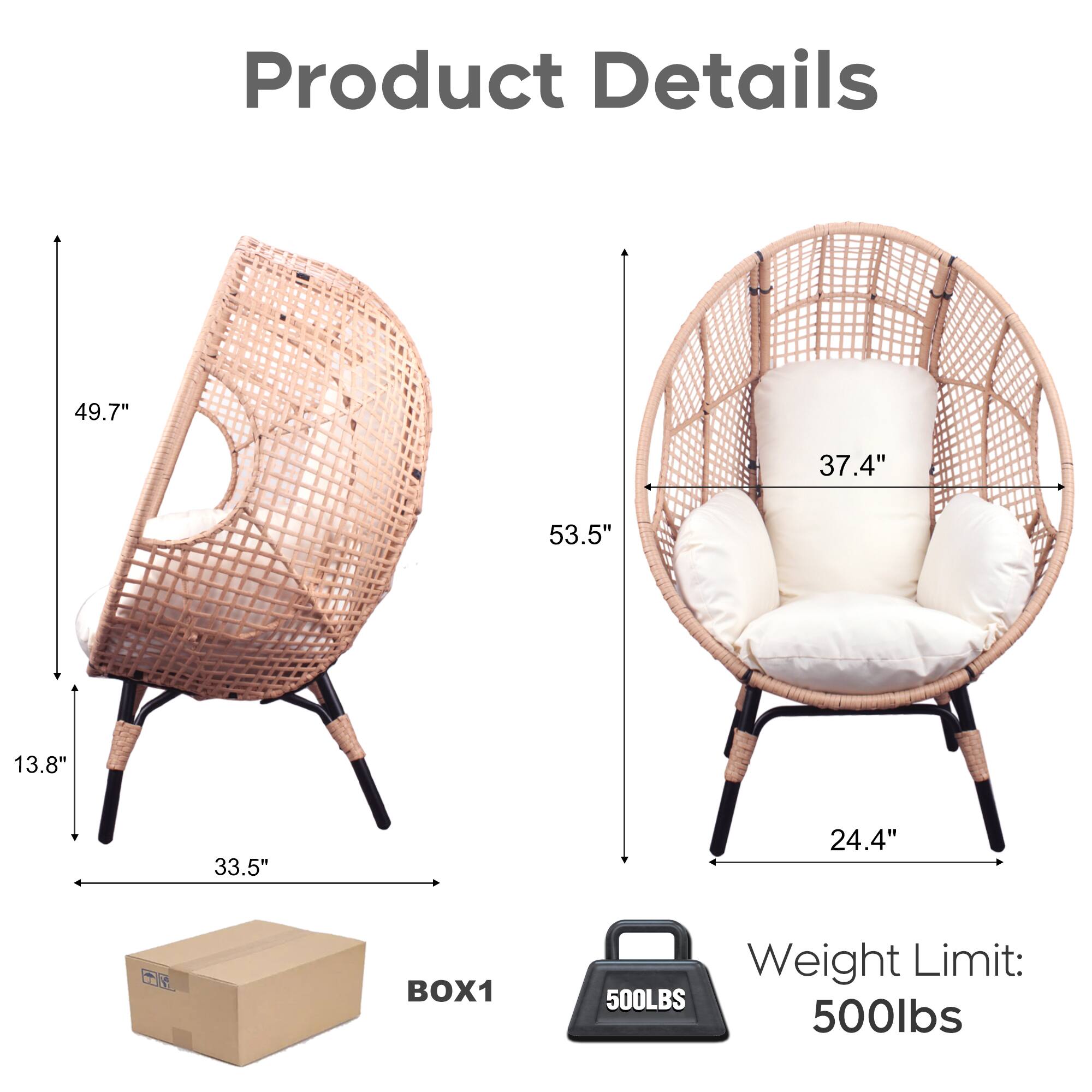 Product Details

- 49.7"
- 37.4"
- 53.5"
- 13.8"
- 33.5"
- 24.4"

BOX1

Weight Limit: 500LBS (500lbs)