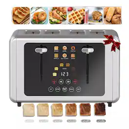 WHALL - 4 Slice Toaster, Touchscreen Toaster, Toaster, Digital Timer, Dual Controls - Stainless Steel