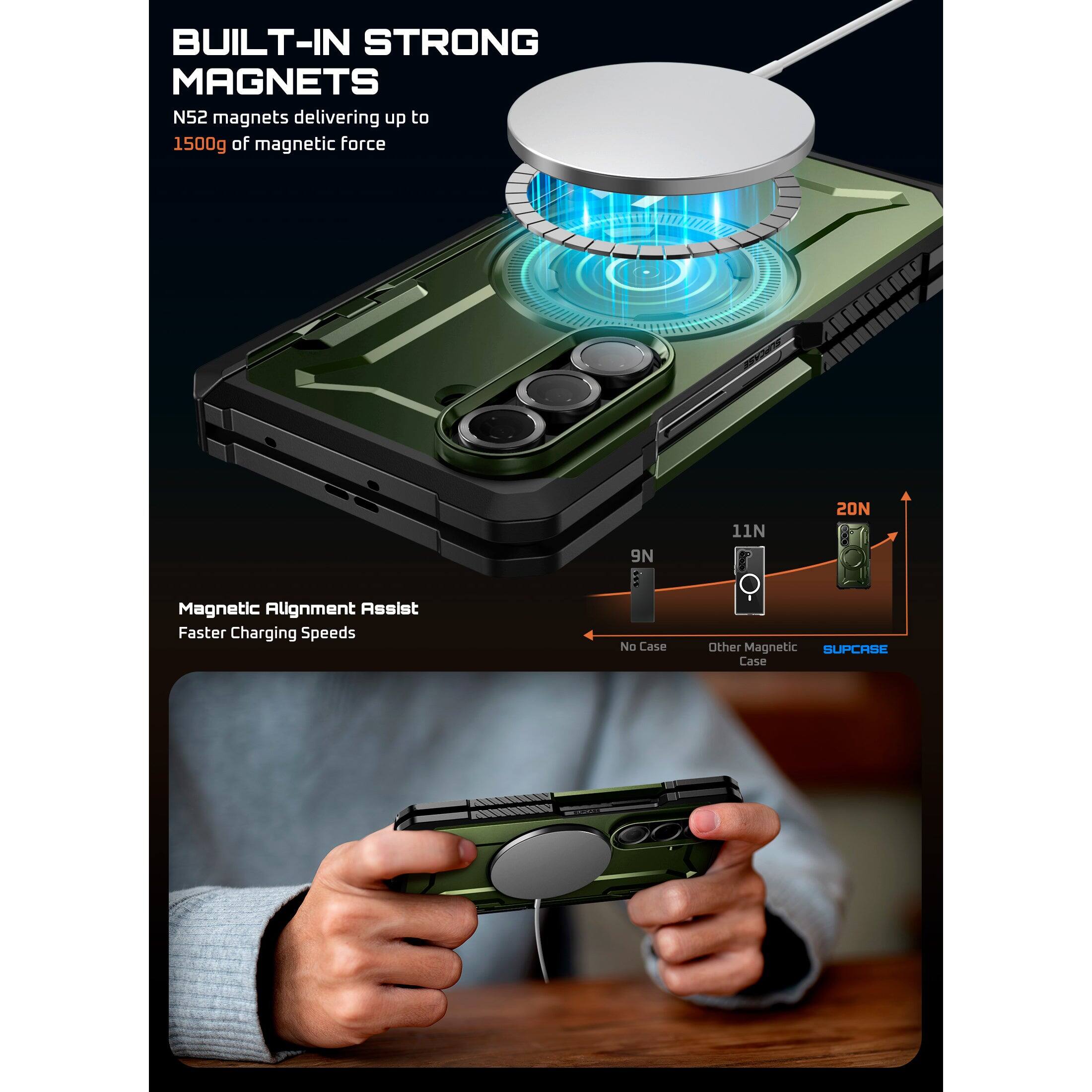 BUILT-IN STRONG MAGNETS
N52 magnets delivering up to 1500g of magnetic force
9N 11N 20N
Magnetic Alignment Assist
Faster Charging Speeds
No Case
Other Magnetic SUPCRSE Case