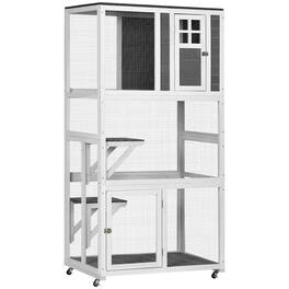 Siljoy - Gray Wheeled Outdoor Catio, Weatherproof Cat House with Asphalt Roof, High Capacity Cat Enclosure
