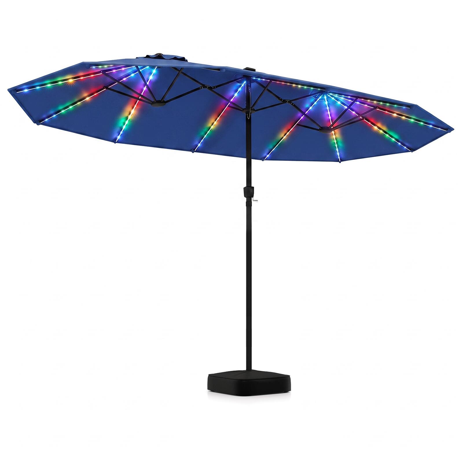Alt View 8. Gymax - Gymax 15.5 FT Extra-Large Patio Umbrella w/Base Included 12 Ribs 12 Light Modes Navy - Blue.