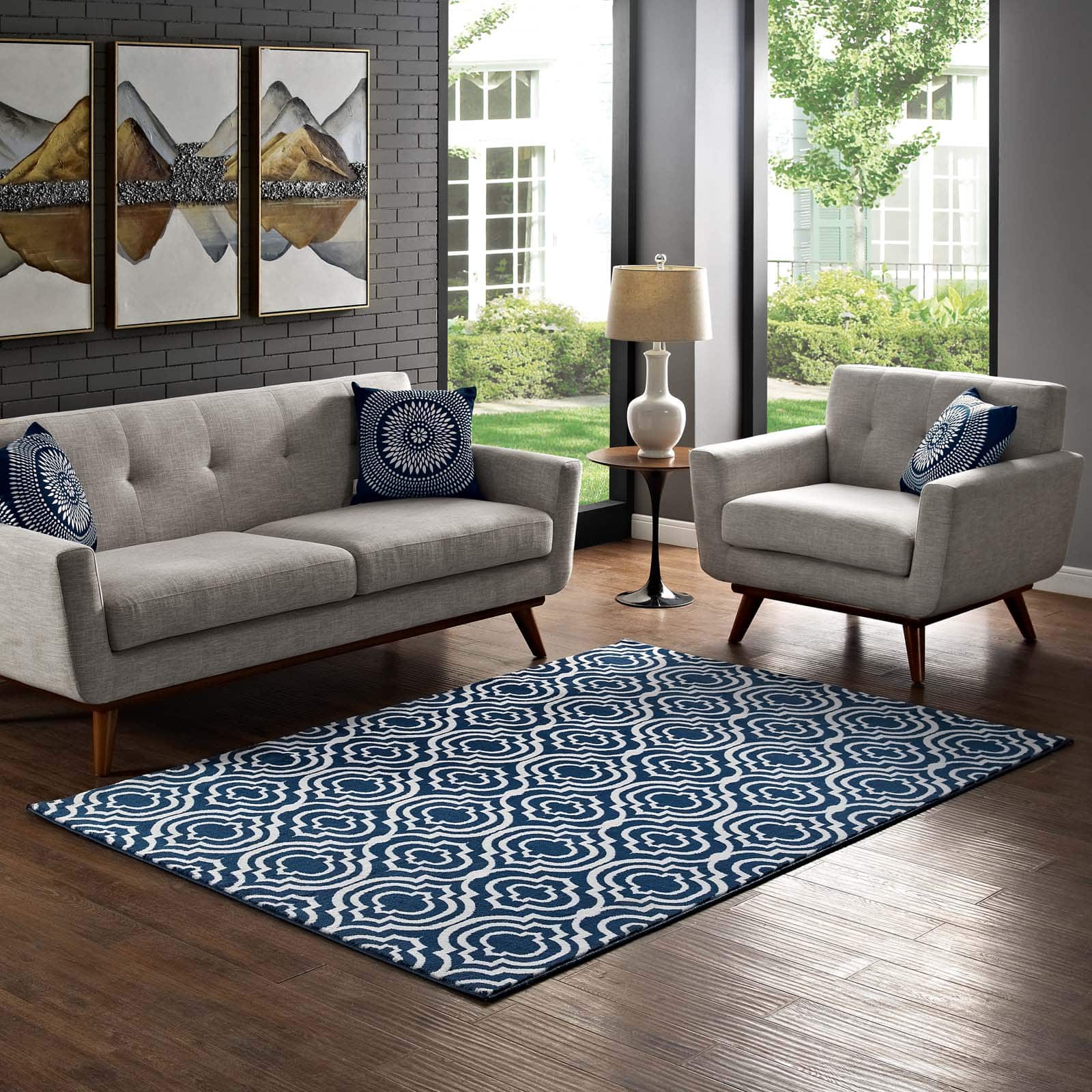 Photos - Area Rug Modway  Frame Transitional Moroccan Trellis  - Morcoccan Blue and Ivory R-1130C-58 