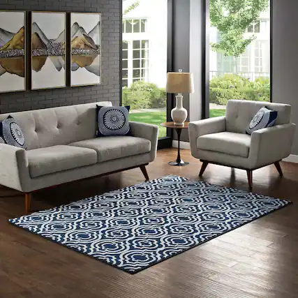 Front. Modway - Frame Transitional Moroccan Trellis Area Rug - Morcoccan Blue and Ivory.