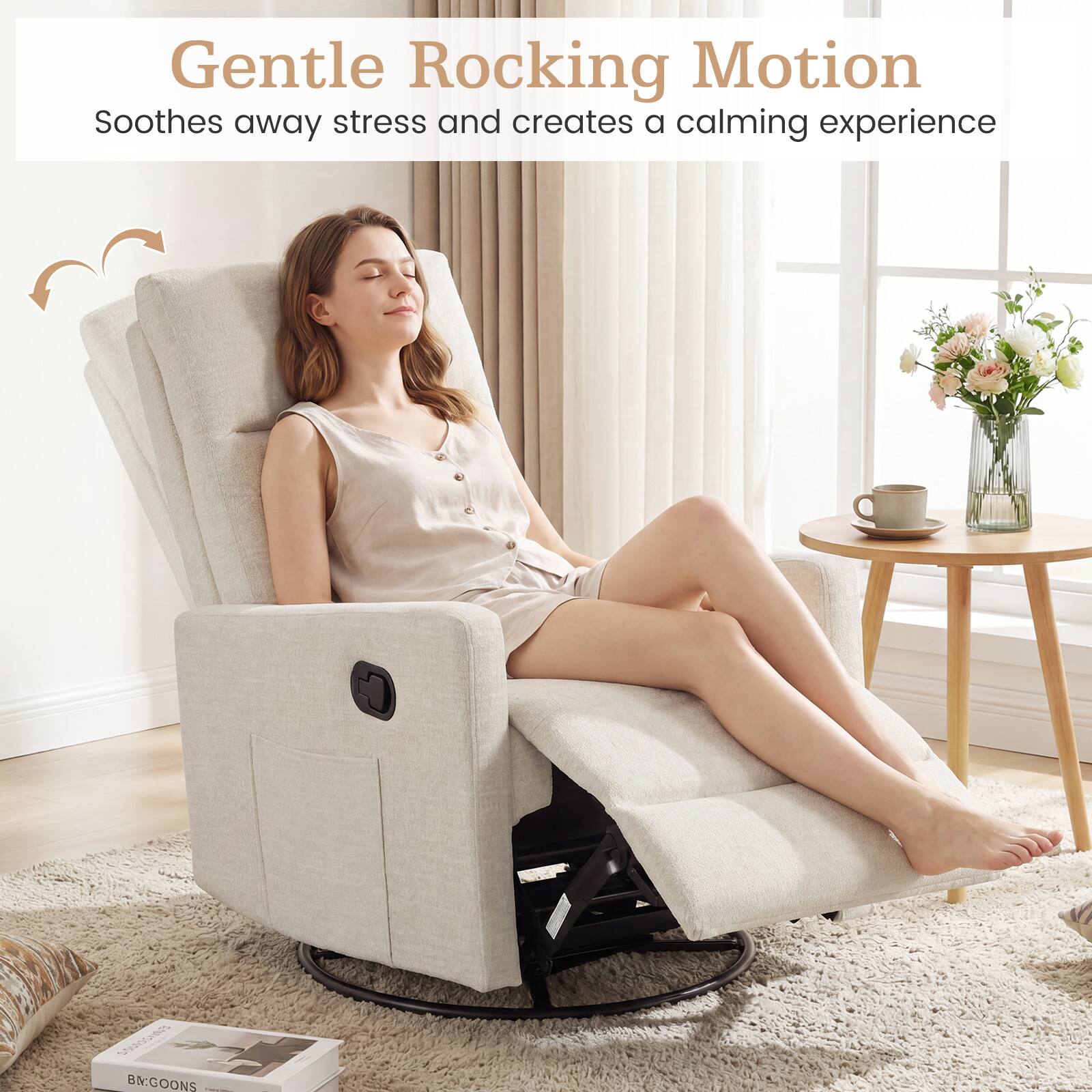 Gentle Rocking Motion  
Soothes away stress and creates a calming experience
