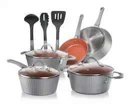 NutriChef - Nonstick Cookware Excilon |Home Kitchen Ware Pots & Pan Set with Saucepan, Frying Pans, Cooking Pots, Lids - Gray