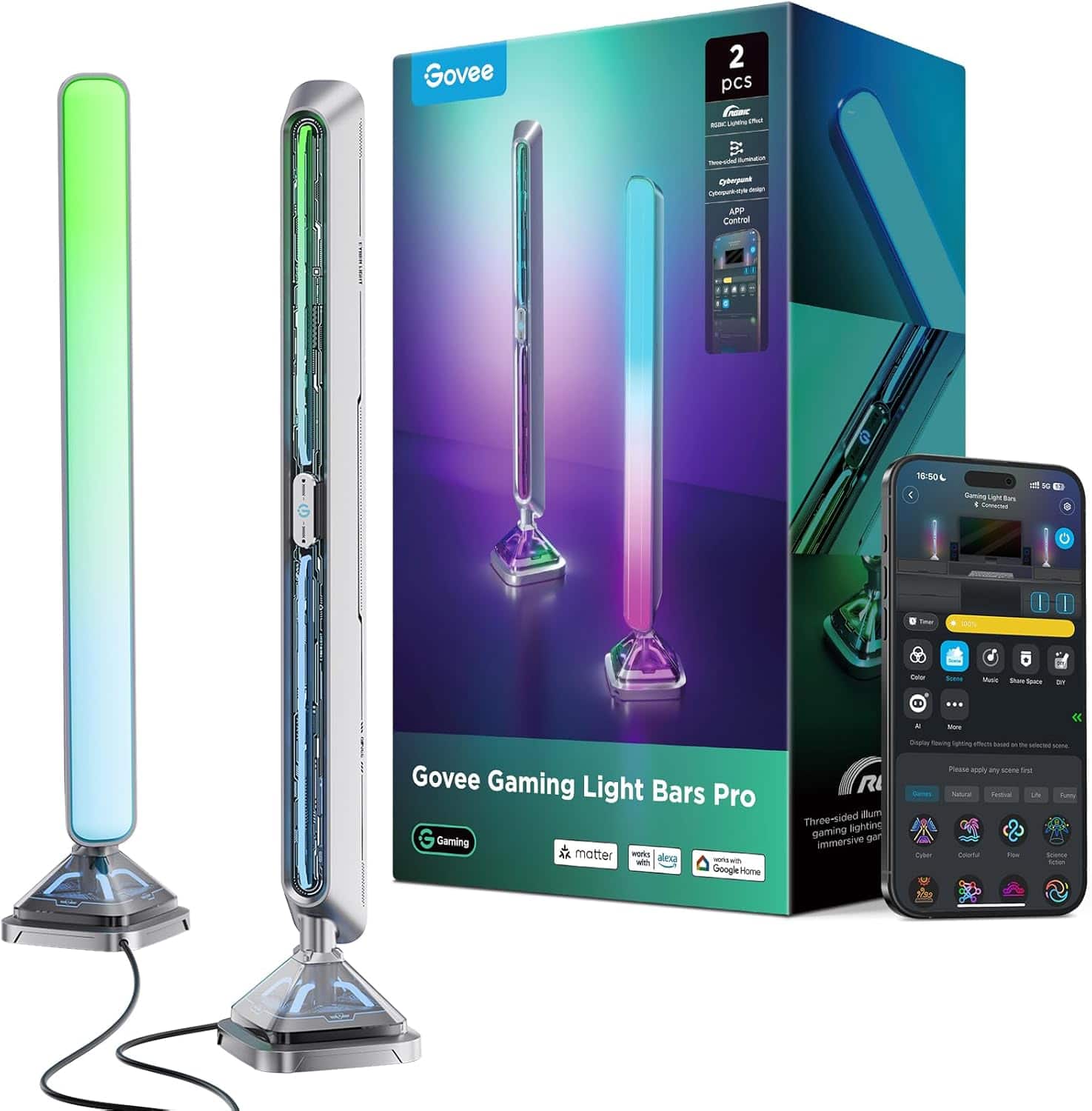 Govee Gaming Light Bars Pro，Music Sync & 60+ Scene Modes, Works