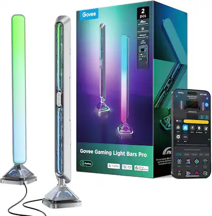 Govee Gaming Light Bars Pro
- 2 pcs
- RGB LED Light Bars
- Three-sided illumination for immersive gaming
- Compatible with Matter, Works with Google Home
- Control via Govee App
- Sync with music
- 18:50 - Gaming Light Bars - Connected
Govee Gaming Light Bars Pro