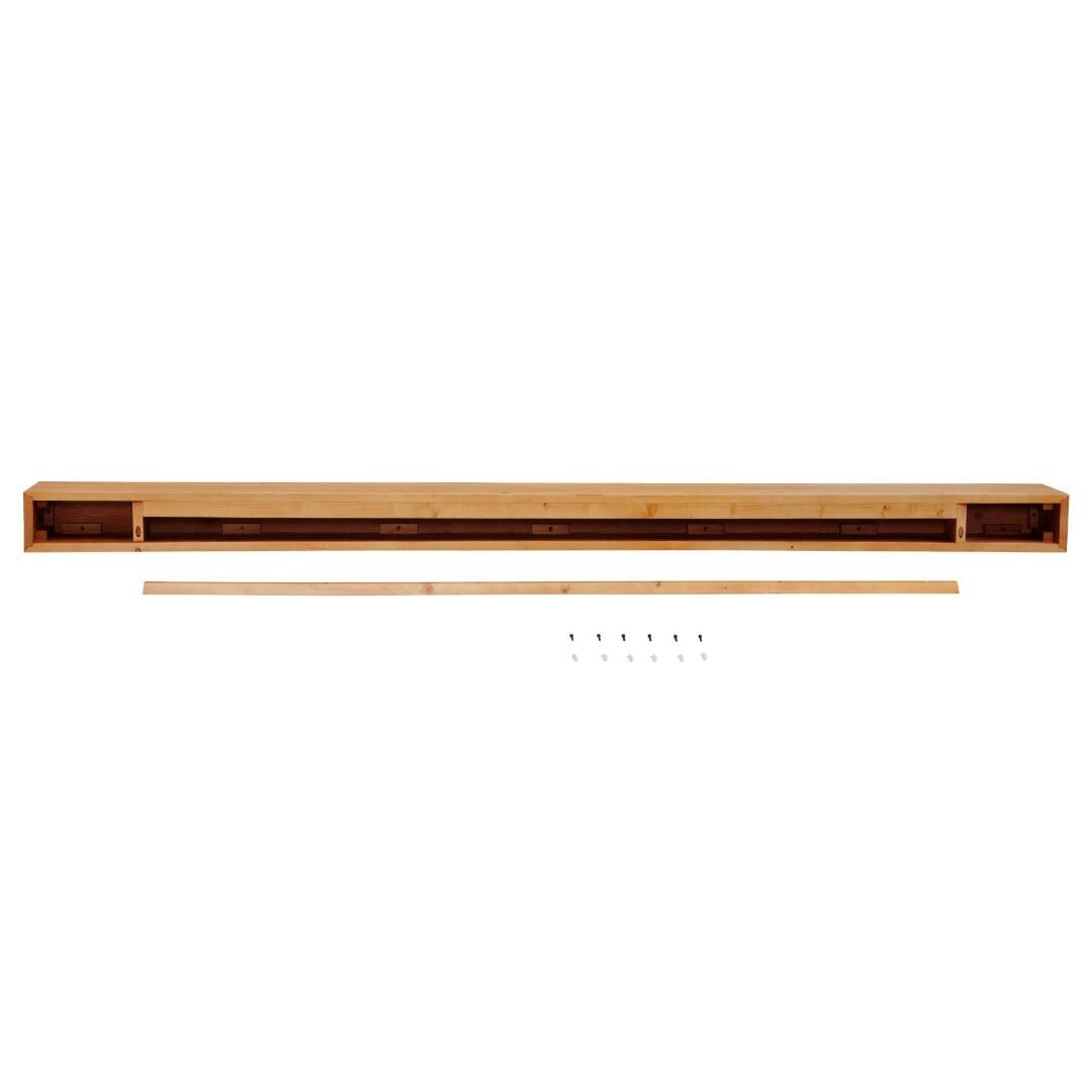 The image shows a wooden TV stand with a minimalist design.