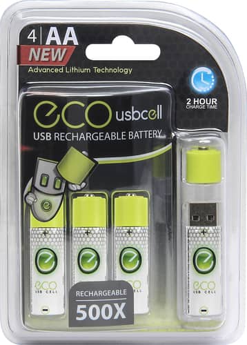 Eco Cell - USB Cell Rechargeable AA Batteries (4-Pack) - Larger Front