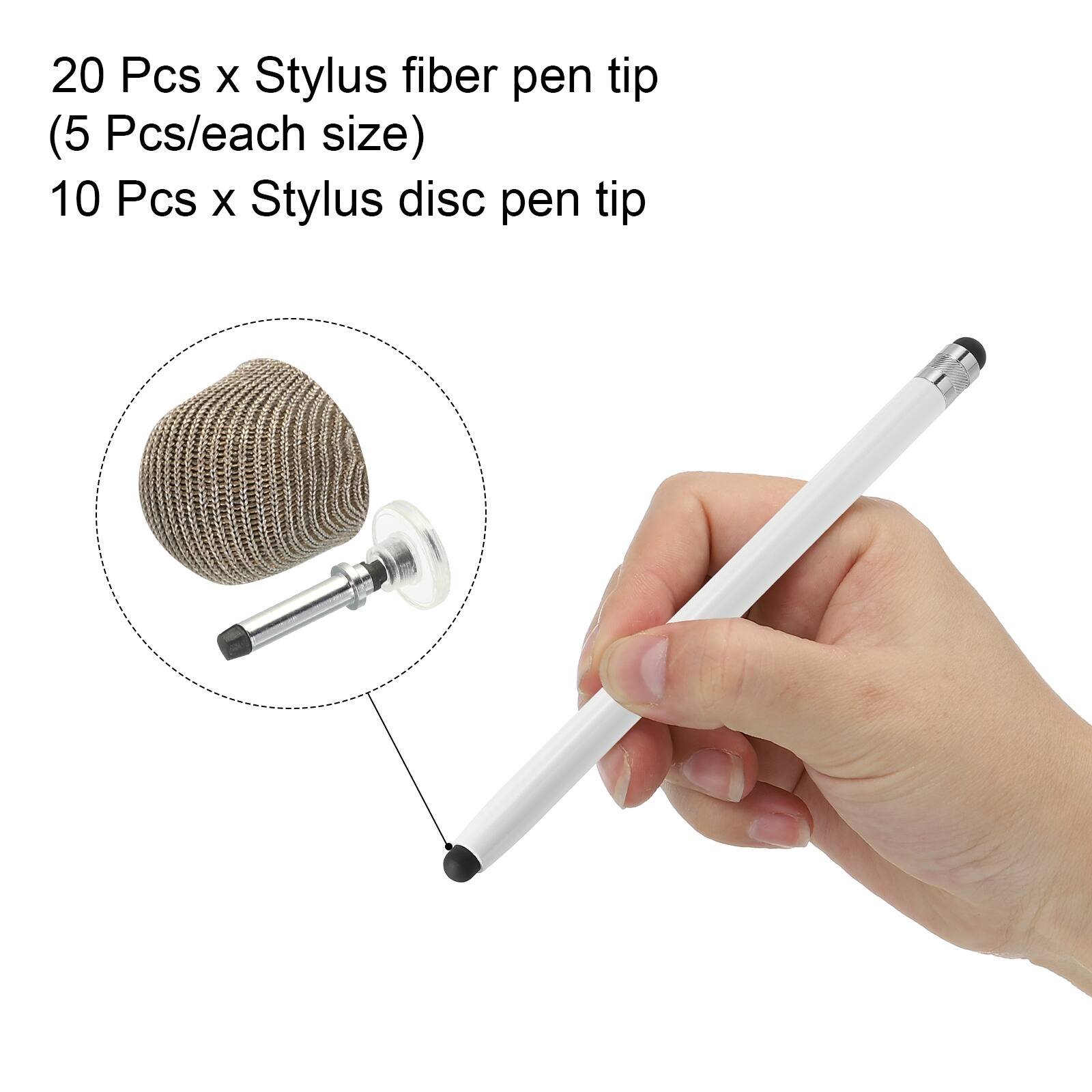 20 Pcs x Stylus fiber pen tip (5 Pcs/each size)  
10 Pcs x Stylus disc pen tip