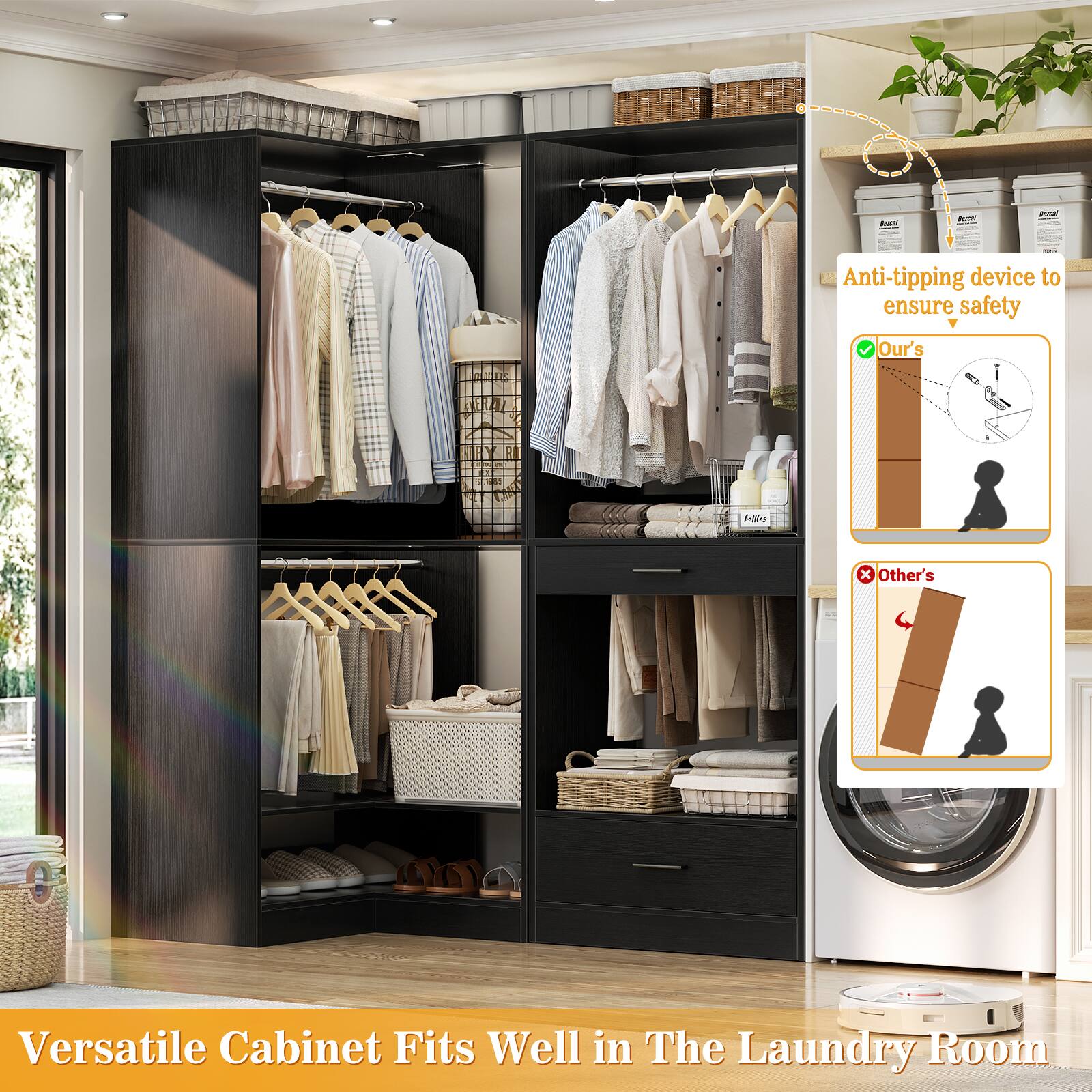 Anti-tipping device to ensure safety  
Our's  
Other's  

Versatile Cabinet Fits Well in The Laundry Room