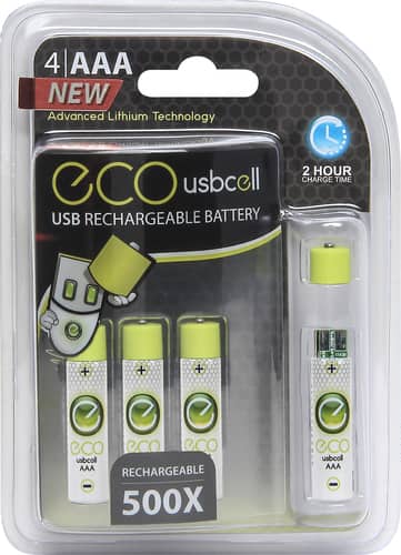 Eco Cell - USB Cell Rechargeable AAA Batteries (4-Pack) - Larger Front