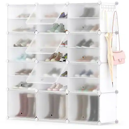 Front. Costway - Costway Portable Shoe Rack Organizer 12-Cube 48 Pair Shoe Shelf Storage Cabinet with Hook - White.