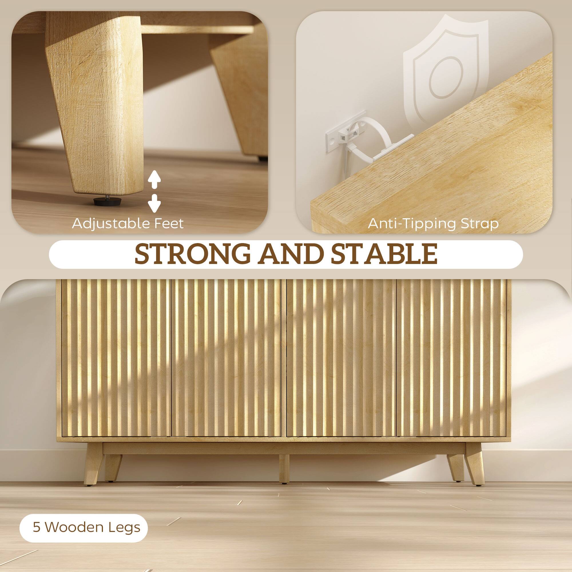 Adjustable Feet, Anti-Tipping Strap, STRONG AND STABLE, 5 Wooden Legs