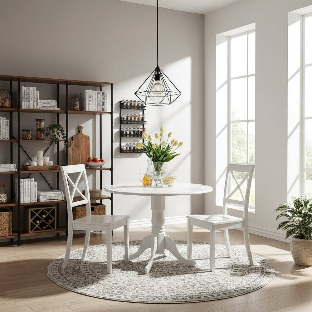Alt View 4. FurniFact - 3-Piece Dining Set - Linen White.