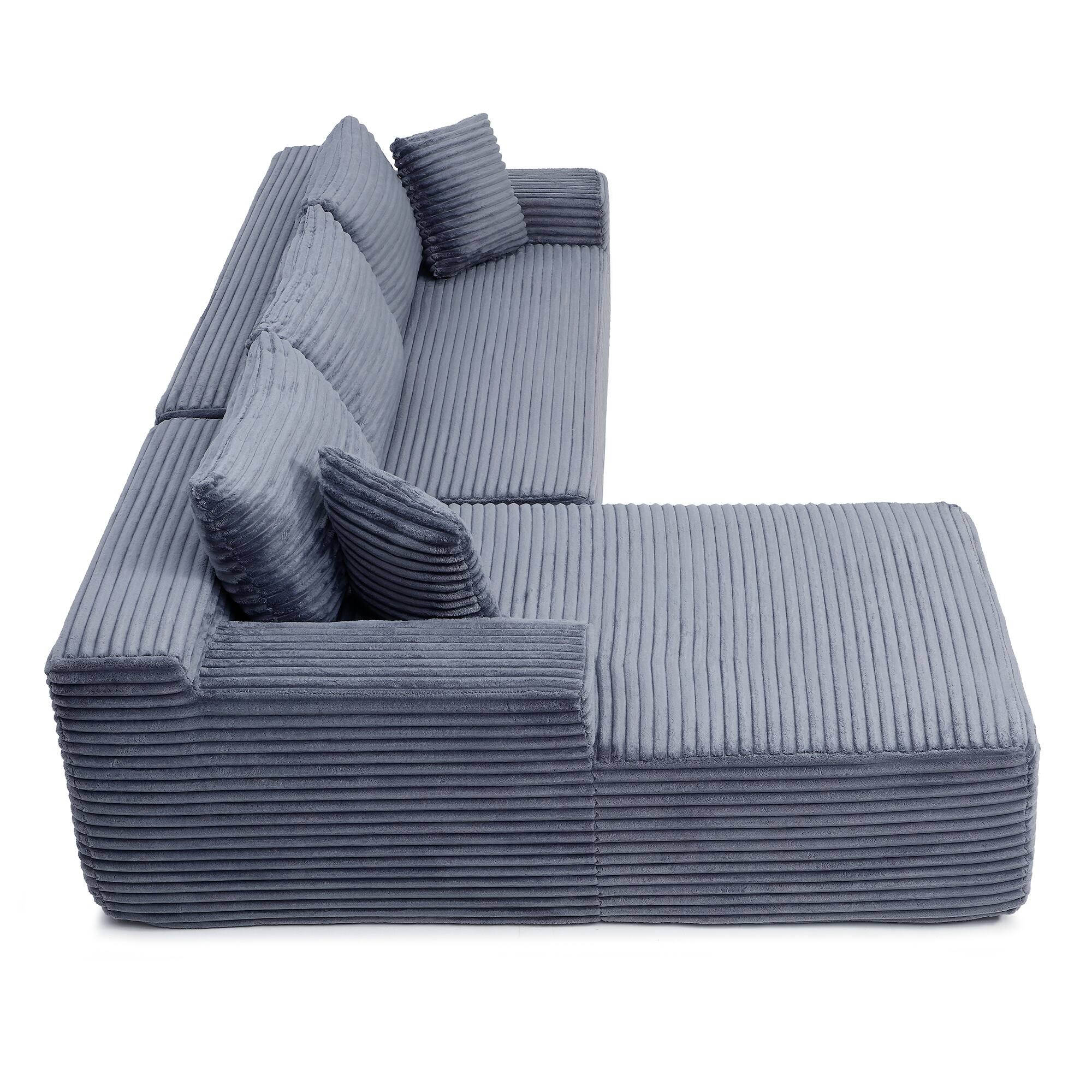 Alt View 5. Whisen - Modular L-Shaped Sectional Compressed Sofa with Soft Corduroy and Deep Seats,No Assembly Required-Gray - Gray.