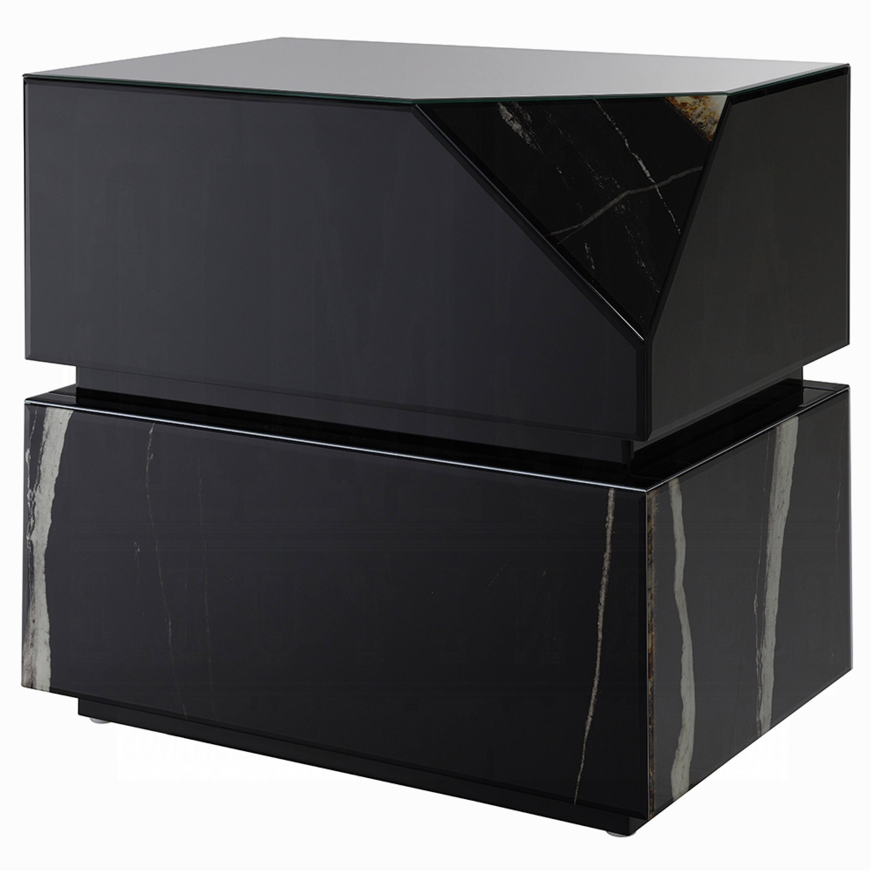 Alt View 2. Manhattan Lane - Ishi Side End Table, Faceted Marble Grain, Black Mirrored Glass 24 Inch - Black Mirrored.