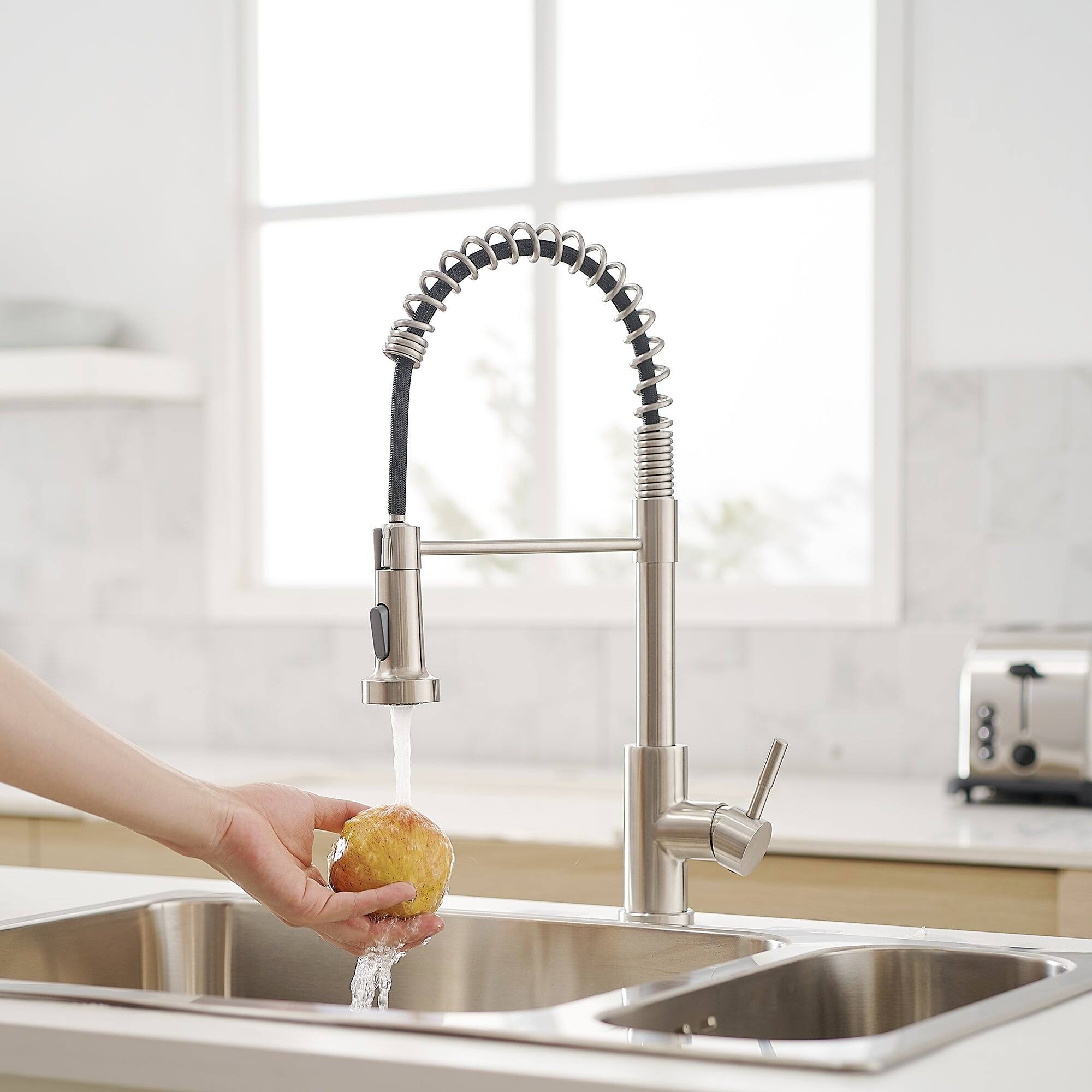 Alt View 4. Boyel Living - Brushed Nickel Single Handle Pull Down Sprayer Kitchen Faucet Stainless Steel with Water Supply Hoses - Brushed Nickel.