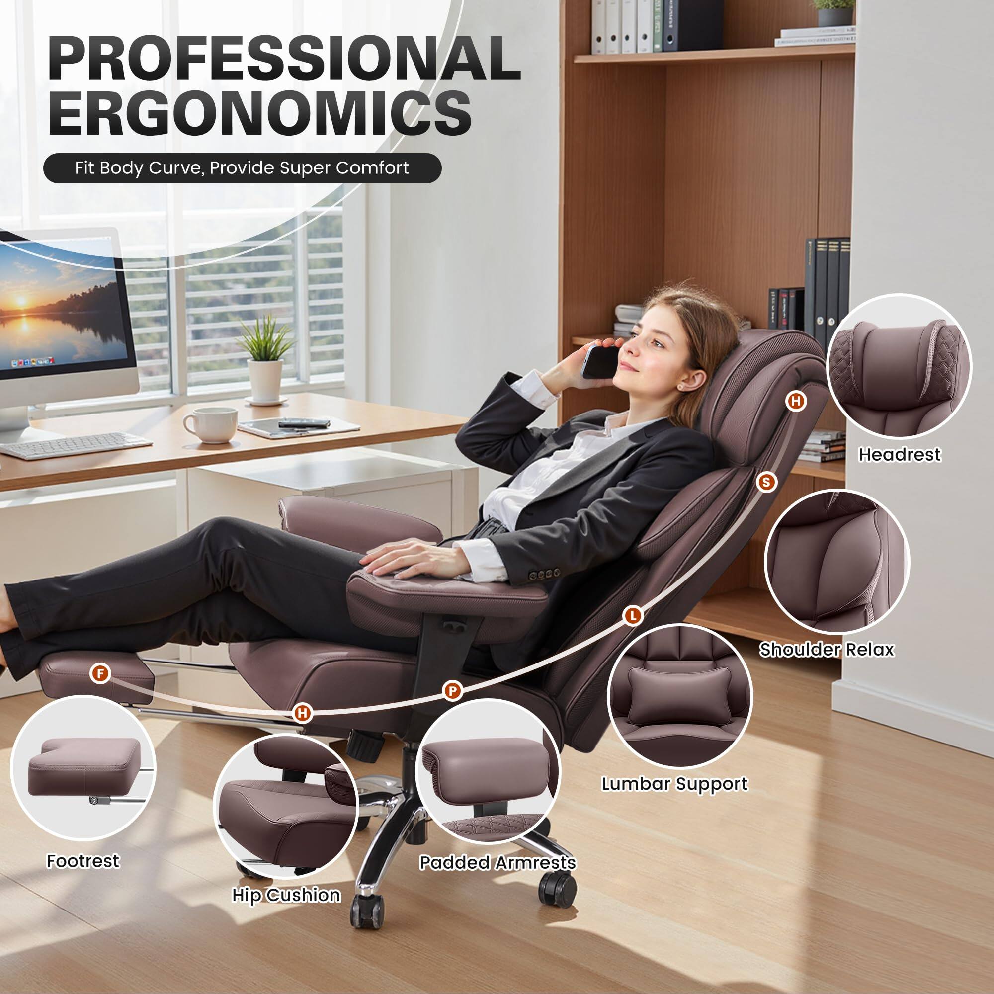 PROFESSIONAL ERGONOMICS  
Fit Body Curve, Provide Super Comfort  

- H: Headrest  
- S: Shoulder Relax  
- L: Lumbar Support  
- F: Footrest  
- P: Padded Armrests  
- H: Hip Cushion