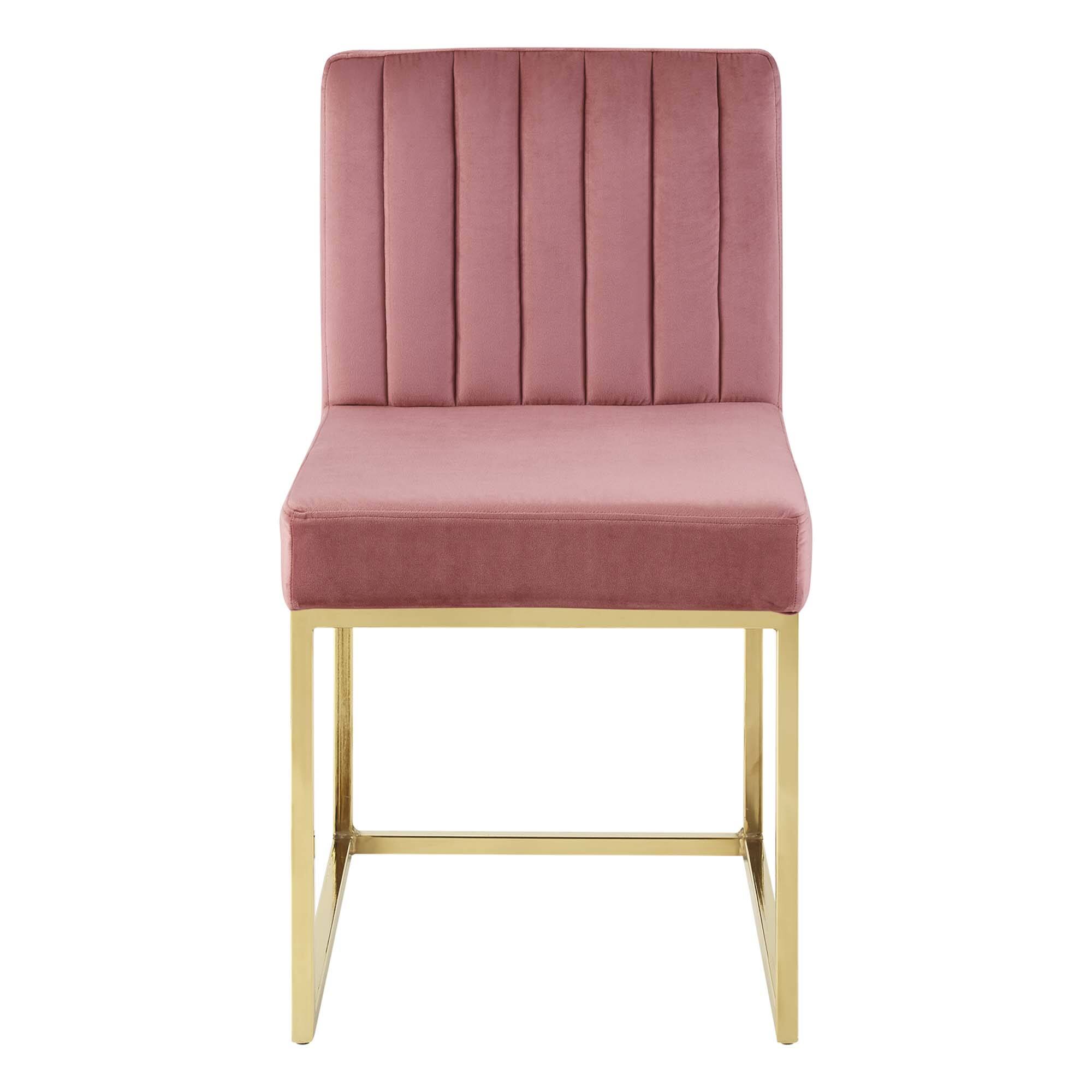 Alt View 1. Modway - Carriage Channel Tufted Sled Base Performance Velvet Dining Chair by Modway - Gold Dusty Rose.