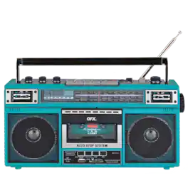 QFX - RECHARGEABLE CASSETTE AM/FM/SW1-2 RADIO BLUETOOTH BOOMBOX WITH USB RECORDING - Turquoise