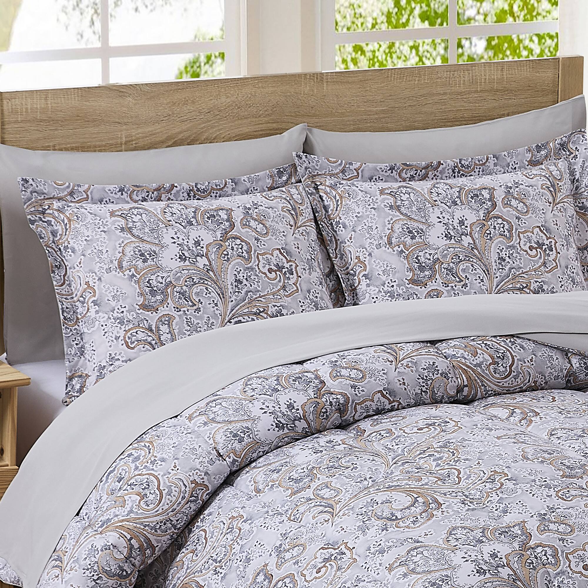 Back. Sweet Home Collection - 5 Piece Watercolor Paisley Bed in a  Bag  Comforter & Sheet Set - Twin - Grey.