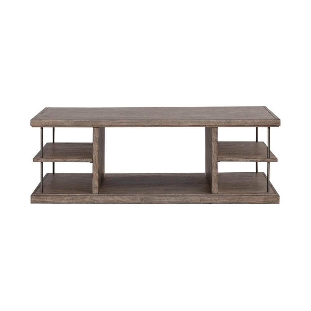 Left. Liberty Furniture Industries - City Scape Metal Accent Oak Wood Cocktail Table for Living Room Burnished Beige - Burnished Beige.