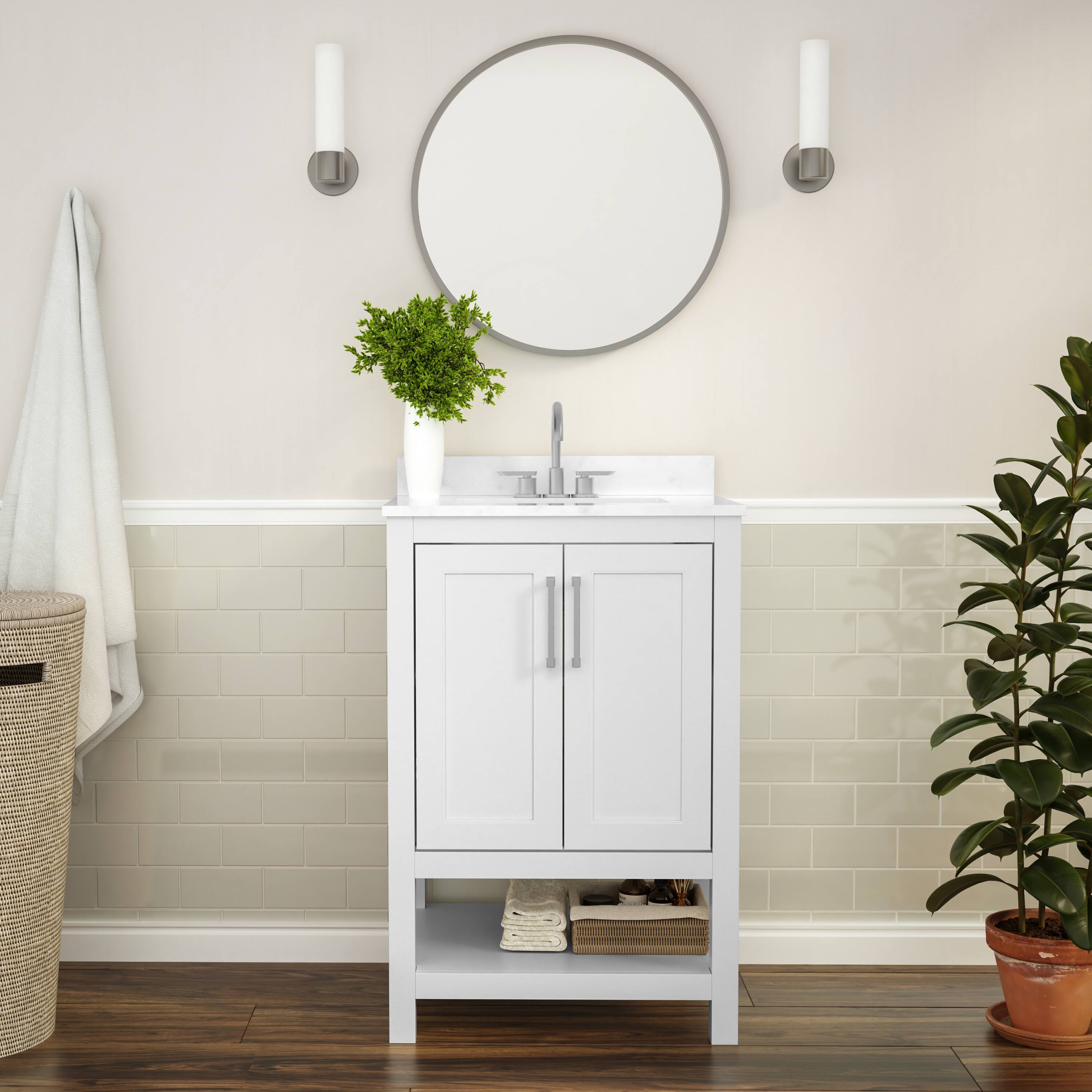 Alt View 1. Flash Furniture - Vega 24 Inch Bathroom Vanity with Sink Combo, Storage Cabinet with Soft Close Doors and Open Shelf, Carrara Marble Finis - White.