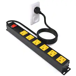 Dazzed Corner - 6 Outlet Metal Long Power Strip, 6FT Extension Cord - Black
